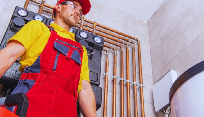 man wearing boiler suit near the pipe 